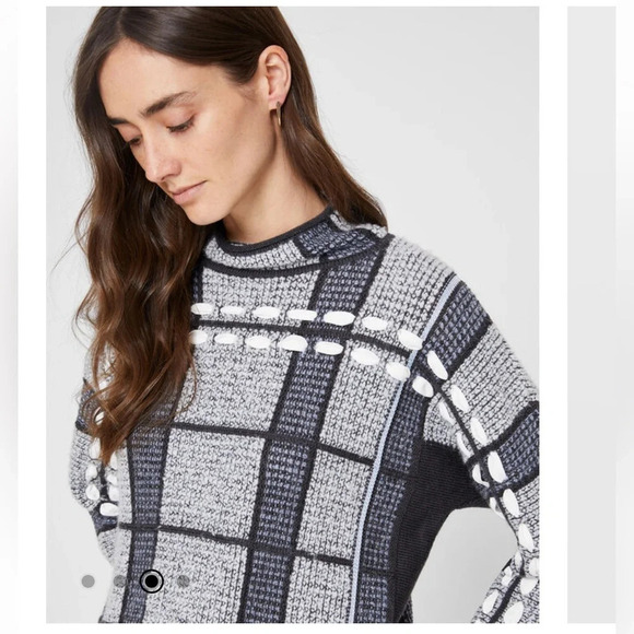 Club Monaco Wool Alpaca  Blend Plaid Woven Sweater Grey size XXS - Picture 3 of 13